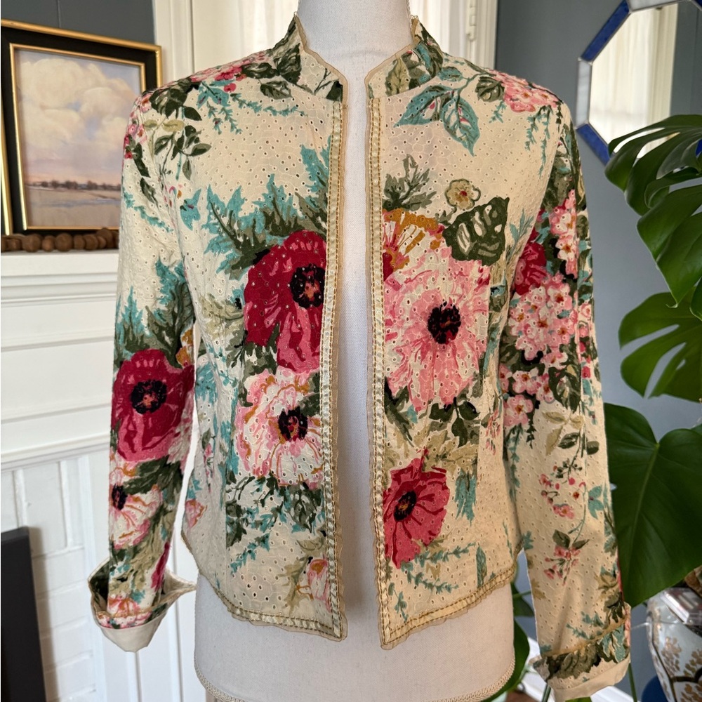 J. Jill RE: Crafted Limited Edition Floral Eyelet Cotton Blazer - Picture 2 of 8